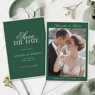 Elegante grüne Old Money Foto-Hochzeit Save The Date