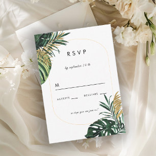 Elegante, grüne Palme, goldener (Imitat-)Rand RSVP Karte