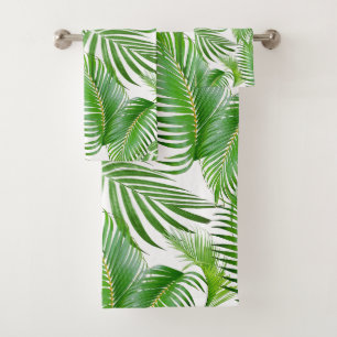 Elegante grüne Palmwedel auf Weiß Badhandtuch Set