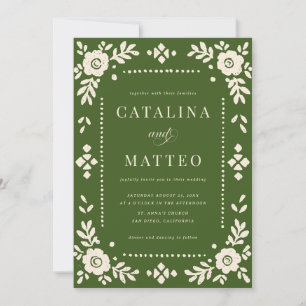 Elegante grüne Papel-Picado-Hochzeit Einladung