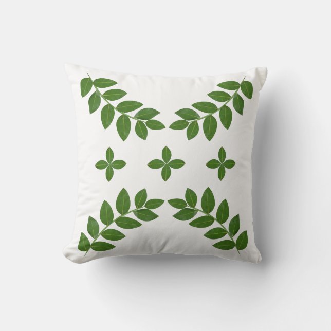 Elegante grüne Pflanze Blätter auf Weiß Kissen (Vorderseite)