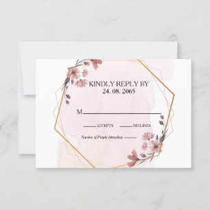 Elegante Grüne Pink Wasserfarbe Geometrische Hochz RSVP Karte