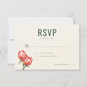 Elegante Grüne Protea-Blumen RSVP Karte