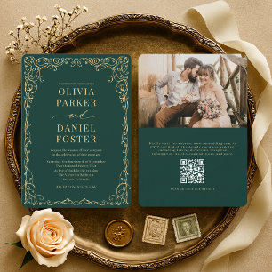 Elegante grüne QR-Code-Foto-Hochzeit Einladung
