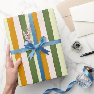 Elegante, grüne, rosa und goldene Streifen Geschenkpapier