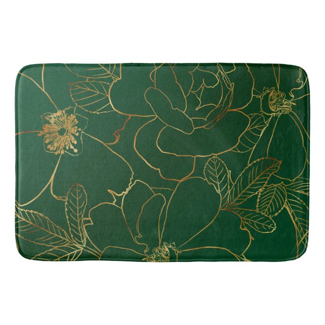 Elegante Grüne Rose Blumenlinie Zeichnend Badematte (Vorderseite)