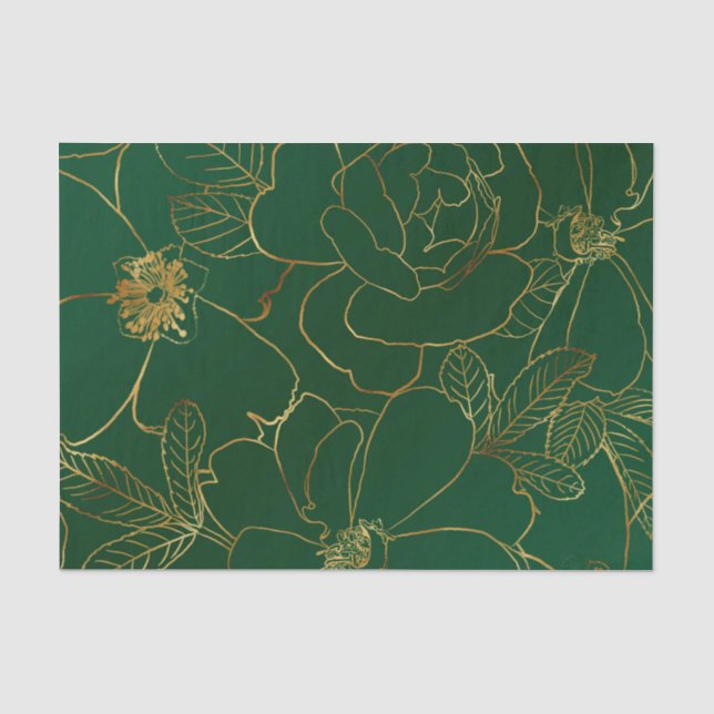 Elegante Grüne Rose Blumenlinie Zeichnend Seidenpapier (Vorderseite)
