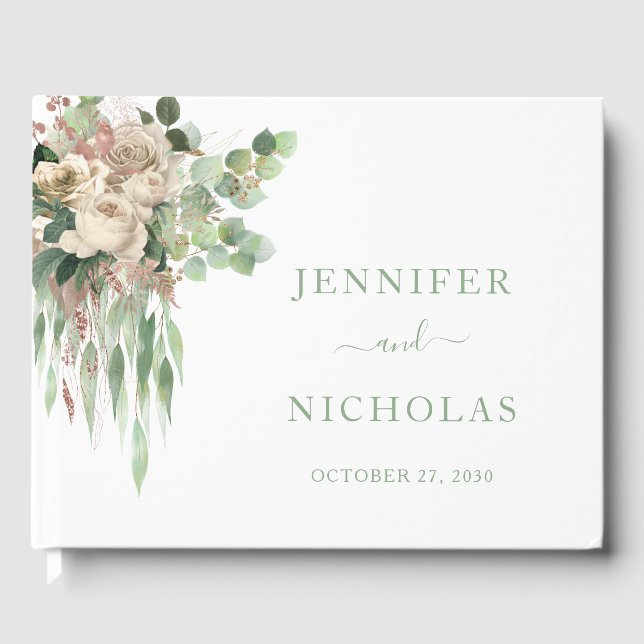 Elegante grüne Rose Hochzeit Gästebuch (Vorderseite)