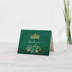 Elegante grüne Roségold-Kronen-Aquarell-Faltung Dankeskarte