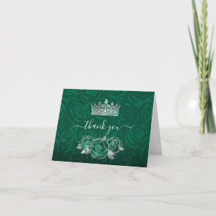 Elegante grüne Rosen-Silber-Krone-Aquarell gefalte Dankeskarte