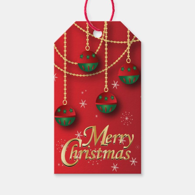 Elegante grüne, rote und goldene Weihnachten Geschenkanhänger (Vorderseite)