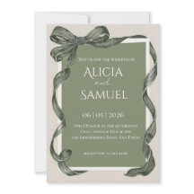 Elegante grüne Satinband-Hochzeitseinladung