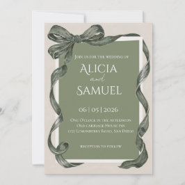Elegante grüne Satinband-Hochzeitseinladung Einladung