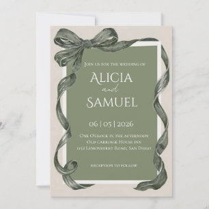 Elegante grüne Satinband-Hochzeitseinladung Einladung