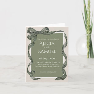 Elegante grüne Satinband-Hochzeitseinladung Einladung