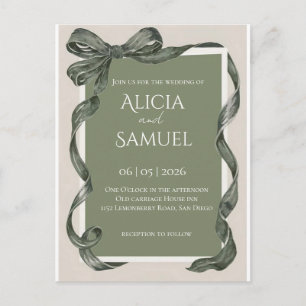 Elegante grüne Satinband-Hochzeitseinladung Einladungspostkarte