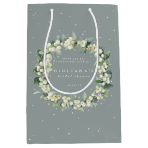 Elegante grüne Schneebeeren+Eukalyptus-Brautparty Mittlere Geschenktüte