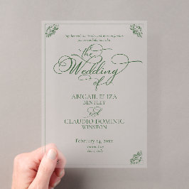 Elegante grüne Schrift & Border Destination Hochze Acryleinladungen