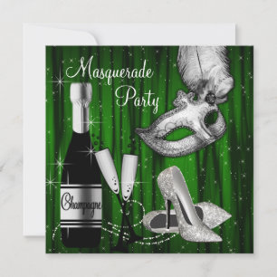 Elegante grüne, schwarze und weiße Maskenparty Einladung