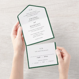 Elegante grüne Smaragd-Monogramm-Moderne Hochzeit All In One Einladung