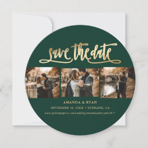 Elegante grüne Smaragd- und Gold-Hochzeitsfoto Save The Date