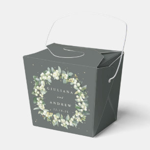 Elegante grüne Snowberry+Eukalyptus Winter Wedding Geschenkschachtel