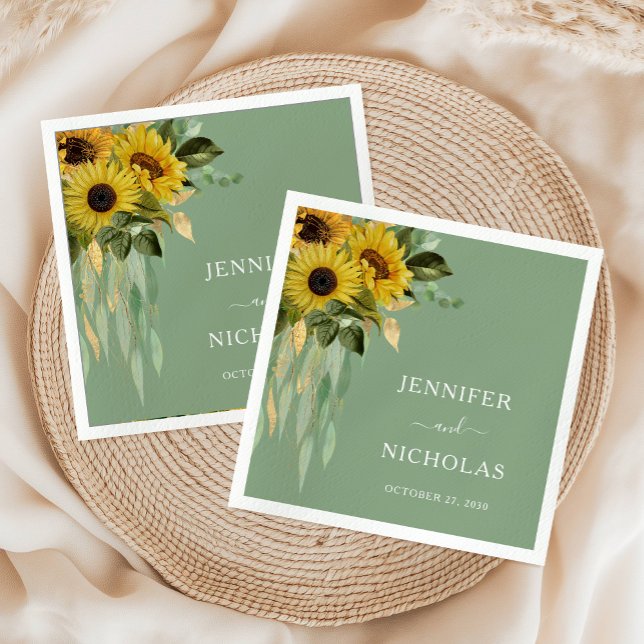 Elegante grüne Sonnenblumen Hochzeit Serviette (Elegant Green Sunflowers Wedding Napkins)