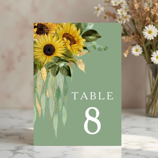 Elegante grüne Sonnenblumen Hochzeit Tischnummer (Elegant Green Sunflowers Wedding Table Number)