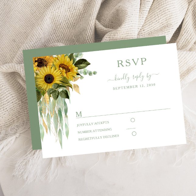 Elegante grüne Sonnenblumenhochzeit RSVP Karte (Elegant Green Sunflower Wedding RSVP Card)
