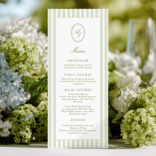 Elegante grüne Streifen Hochzeitsmenü Menükarte