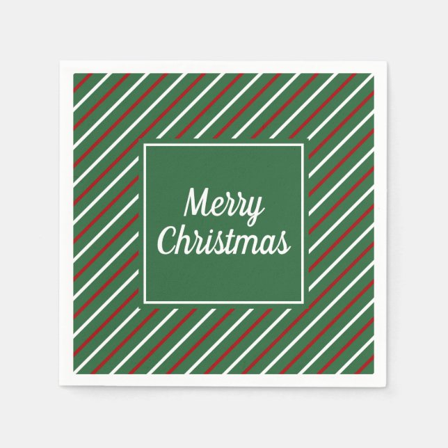 Elegante grüne Streifen Weihnachten Serviette (Vorderseite)