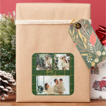 Elegante grüne Tartan-Familienfoto Weihnachten 