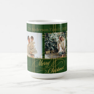 Elegante grüne Tartan-Familienfoto-Weihnachtskarte Kaffeetasse