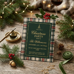 Elegante grüne Tartan-Gold-Schrift-Weihnachtsfeier Folieneinladung