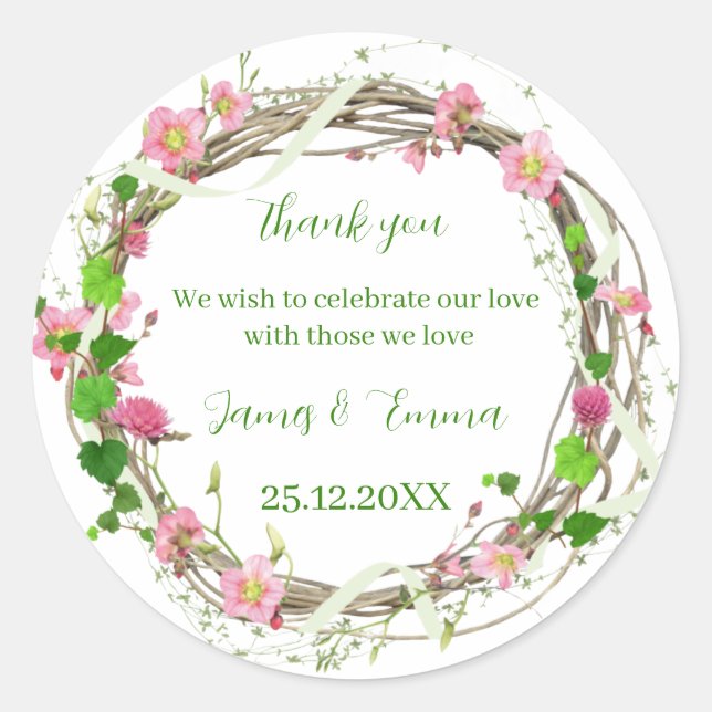 Elegante Grüne Tree Blätter Custom Wedding Runder Aufkleber (Vorderseite)