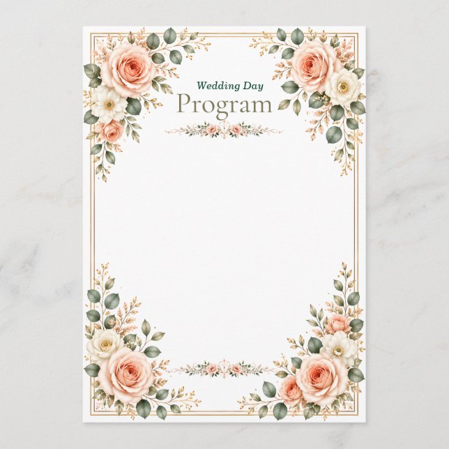 Elegante grüne und cremefarbene Hochzeit Programm (Vorderseite)