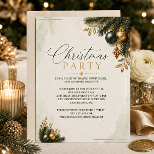 Elegante grüne und goldene Firmen-Weihnachtsfeier  Einladung