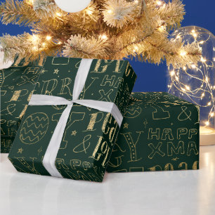 Elegante grüne und goldene Folien-Weihnachts-Wortk Geschenkpapier