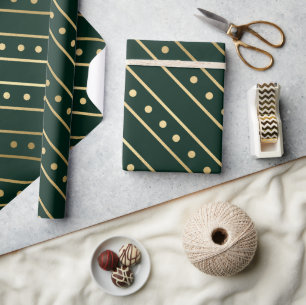 Elegante grüne und goldene Folien-Weihnachtsstreif Geschenkpapier