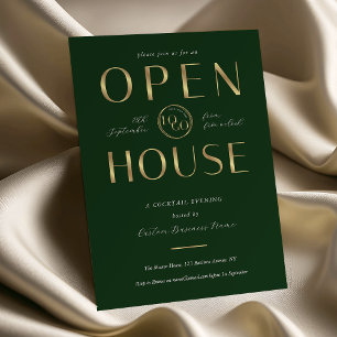 Elegante grüne und goldene Logo Business Open Hous Einladung