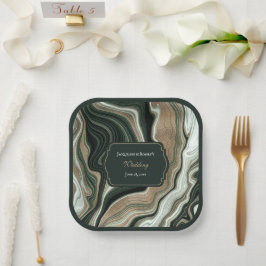 Elegante grüne und goldene Marmor-Hochzeit Pappteller