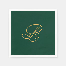 Elegante grüne und goldene Monogramm-Schriftzug-Na Serviette