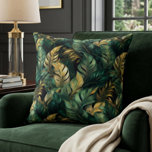 Elegante grüne und goldene Monstera-Blätter Kissen