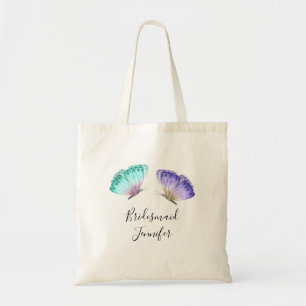 Elegante grüne und Lila Aquarellbutterfliegen Tragetasche