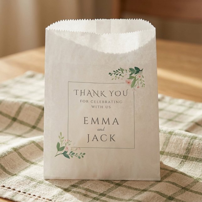 Elegante, grüne und rosa Blumenhochzeit Geschenktütchen (Elegant green and pink floral frame wedding favor bag.)