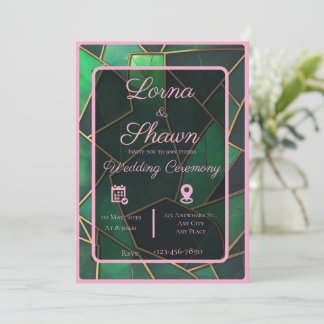 Elegante grüne und rosa Überlagerung Hochzeitseinl Einladung