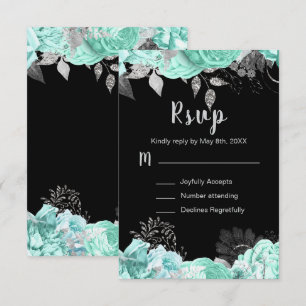Elegante grüne und silberne Blumen Sweet Sixteen RSVP Karte