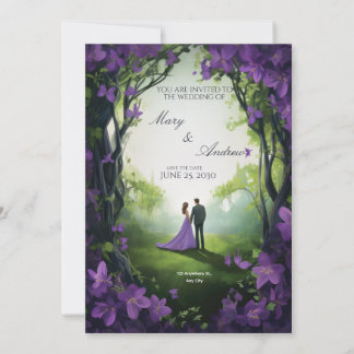 Elegante grüne und violette Hochzeitseinladung Einladung