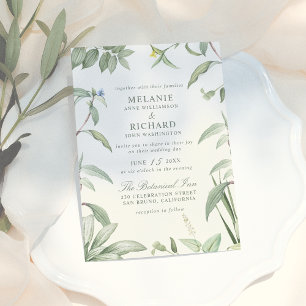 Elegante grüne und weiße botanische Blätter Hochze Magneteinladung