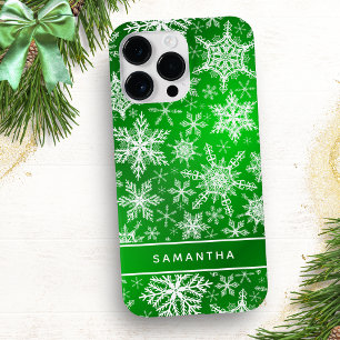 Elegante grüne und weiße Schneeflocken Weihnachten Case-Mate iPhone 14 Pro Max Hülle